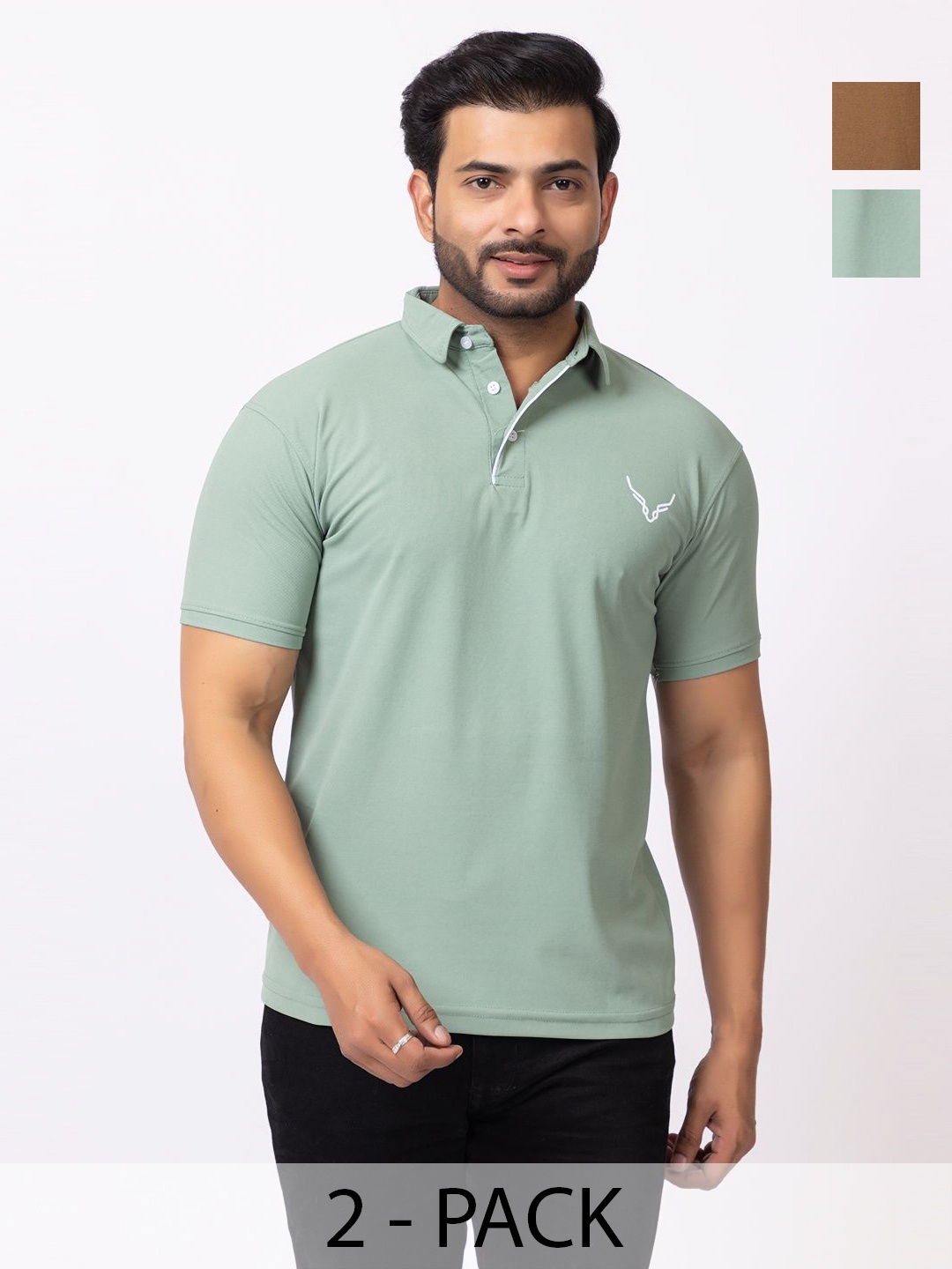 

BUFFARO Men Solid Polo Collar Cotton T-shirt, Green