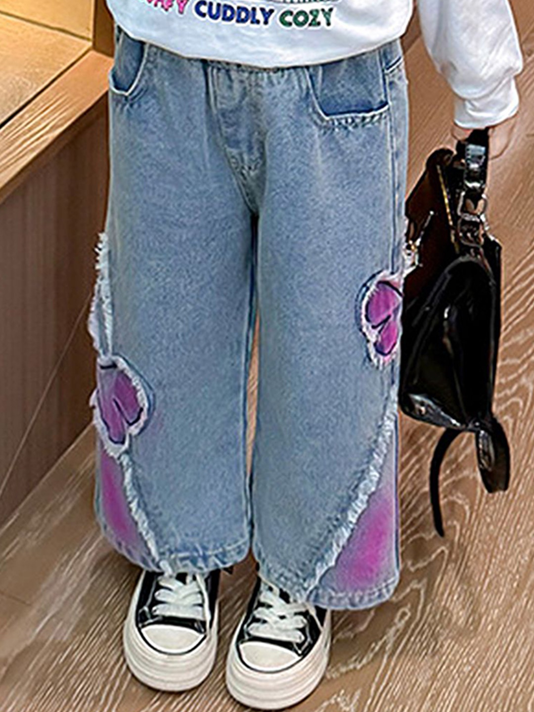 

LULU & SKY Girls Low Distress Trimmed Dyed Jeans, Blue