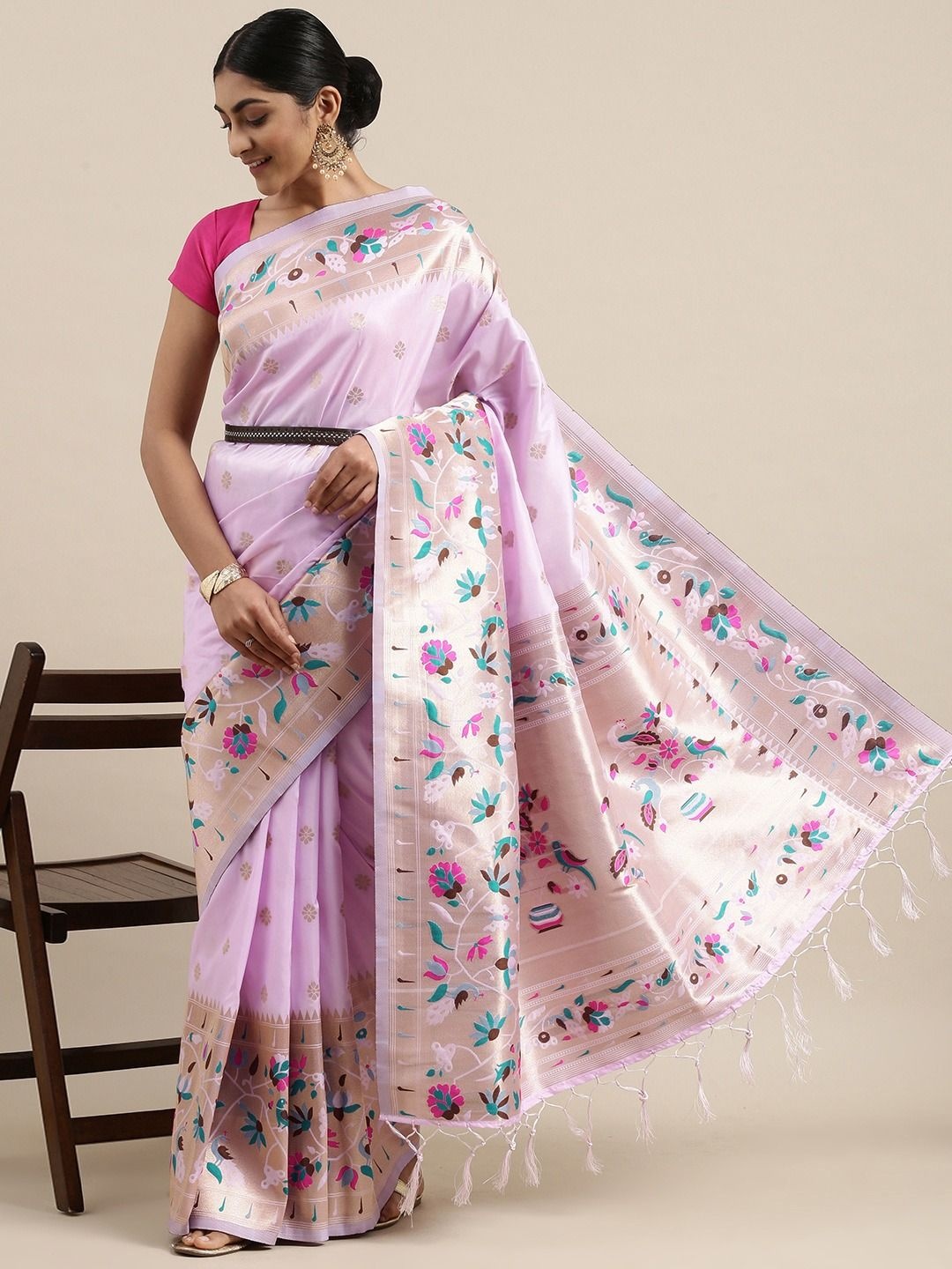 

DIVASTRI Woven Design Zari Paithani Saree, Lavender