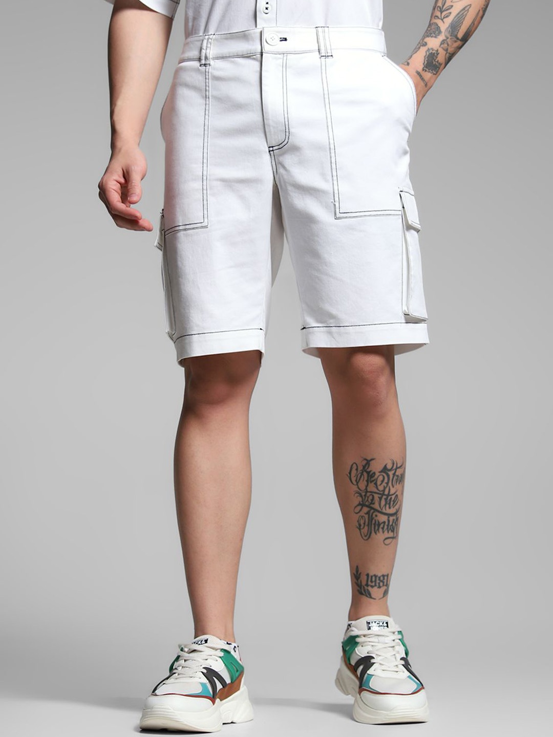 

Jack & Jones Men Mid-Rise Cargo Shorts, White