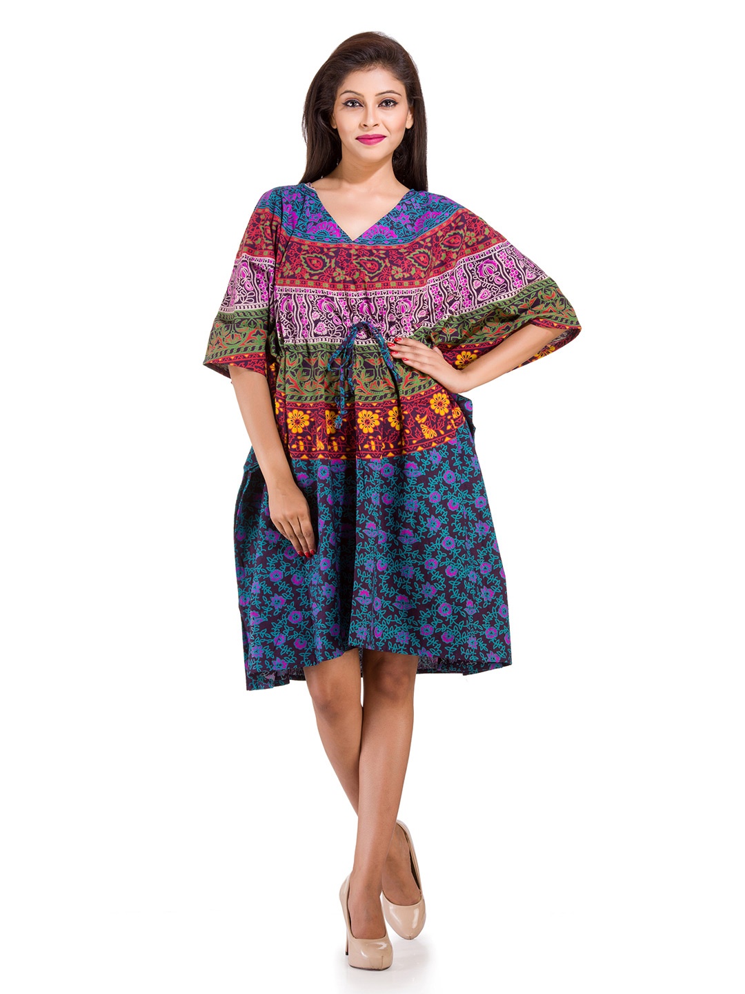 

HANDICRAFT PALACE Mandala Printed Pure Cotton Kaftan Dress, Violet