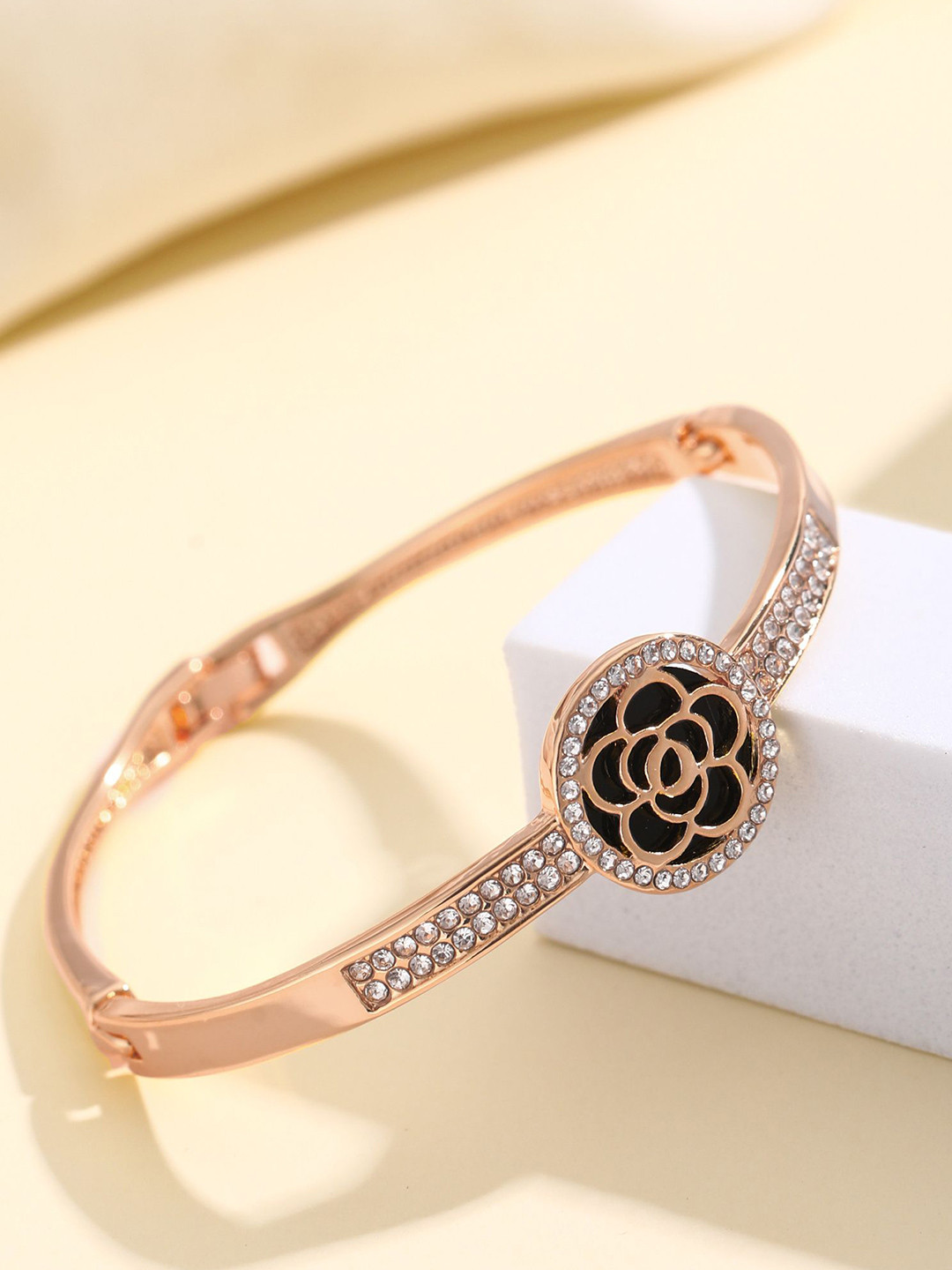 

Shining Diva Fashion Rose Gold-Plated Crystals And Stones Studded Bangle-Style Bracelet