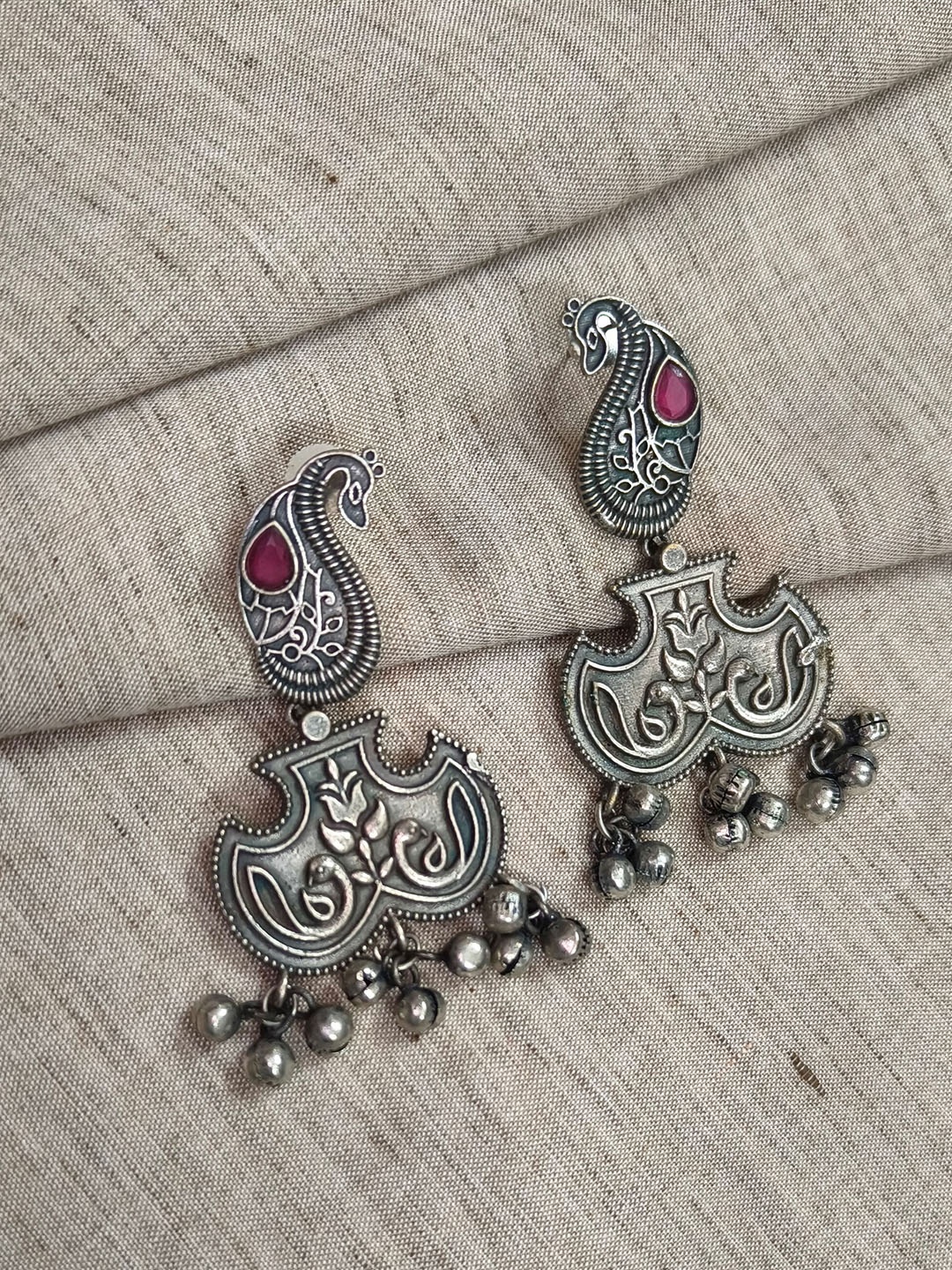 

Molcha Peacock Shaped Oxidised Drop Earrings, Silver