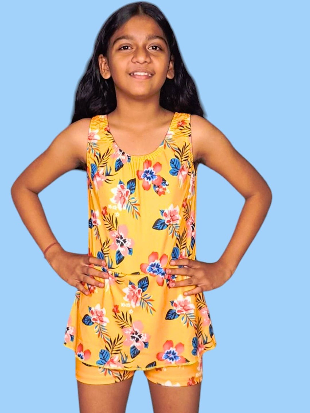 

Aqua Holic Girls Floral Printed Swim Legsuit, Yellow