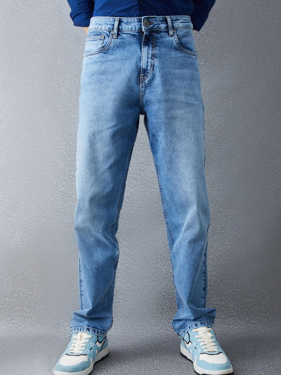 

VOLTEDGE Men Cotton Straight Fit Mid-Rise Light Fade Stretchable Jeans, Blue