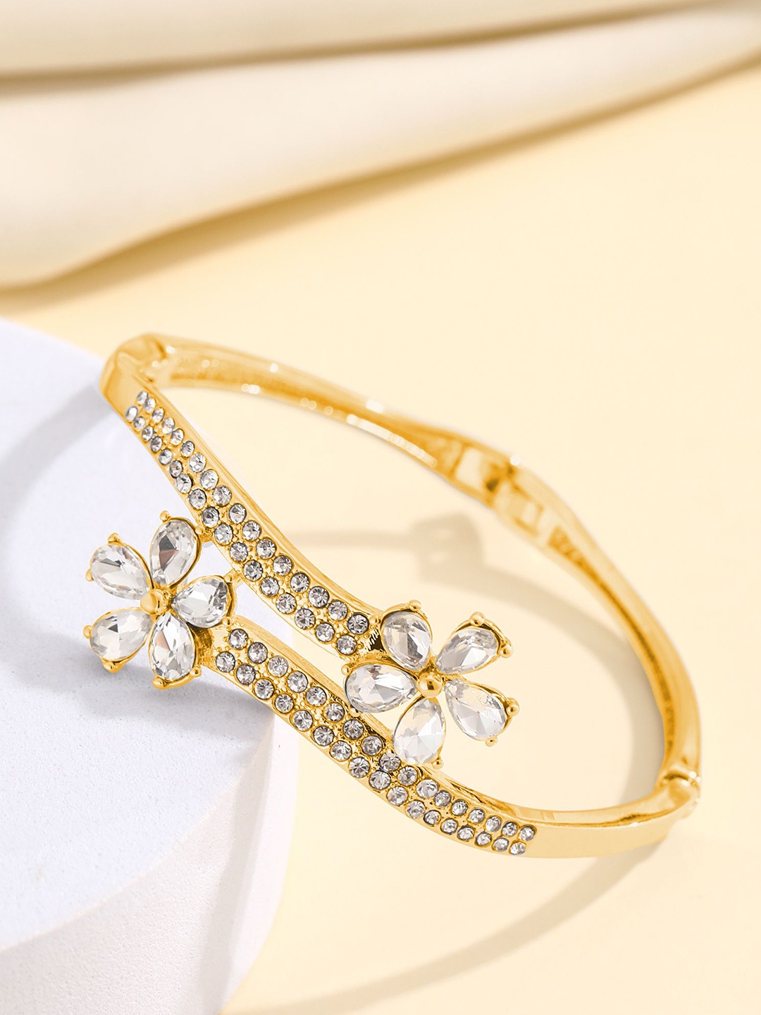 

Shining Diva Fashion Gold-Plated Crystals And Stones Studded Bangle-Style Bracelet
