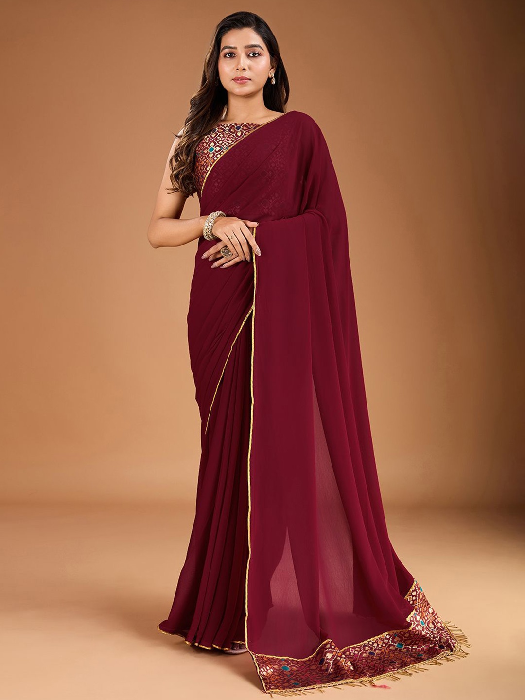 

House of Pataudi Woven Design Saree, Maroon