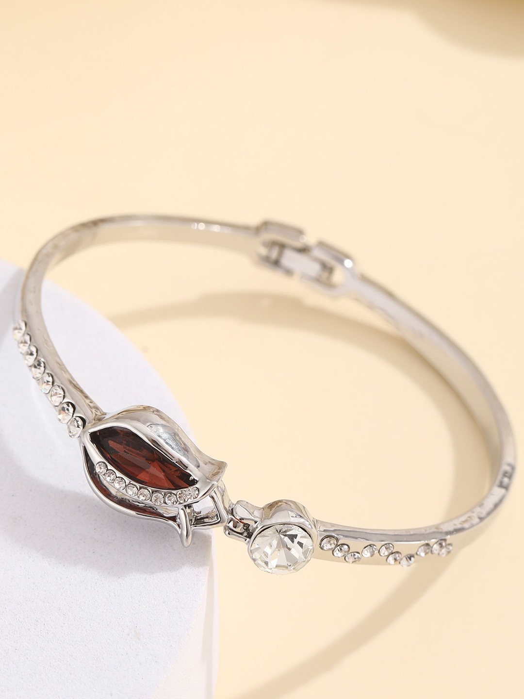 

Shining Diva Fashion Silver-Plated Crystals And Stones Studded Bangle-Style Bracelet