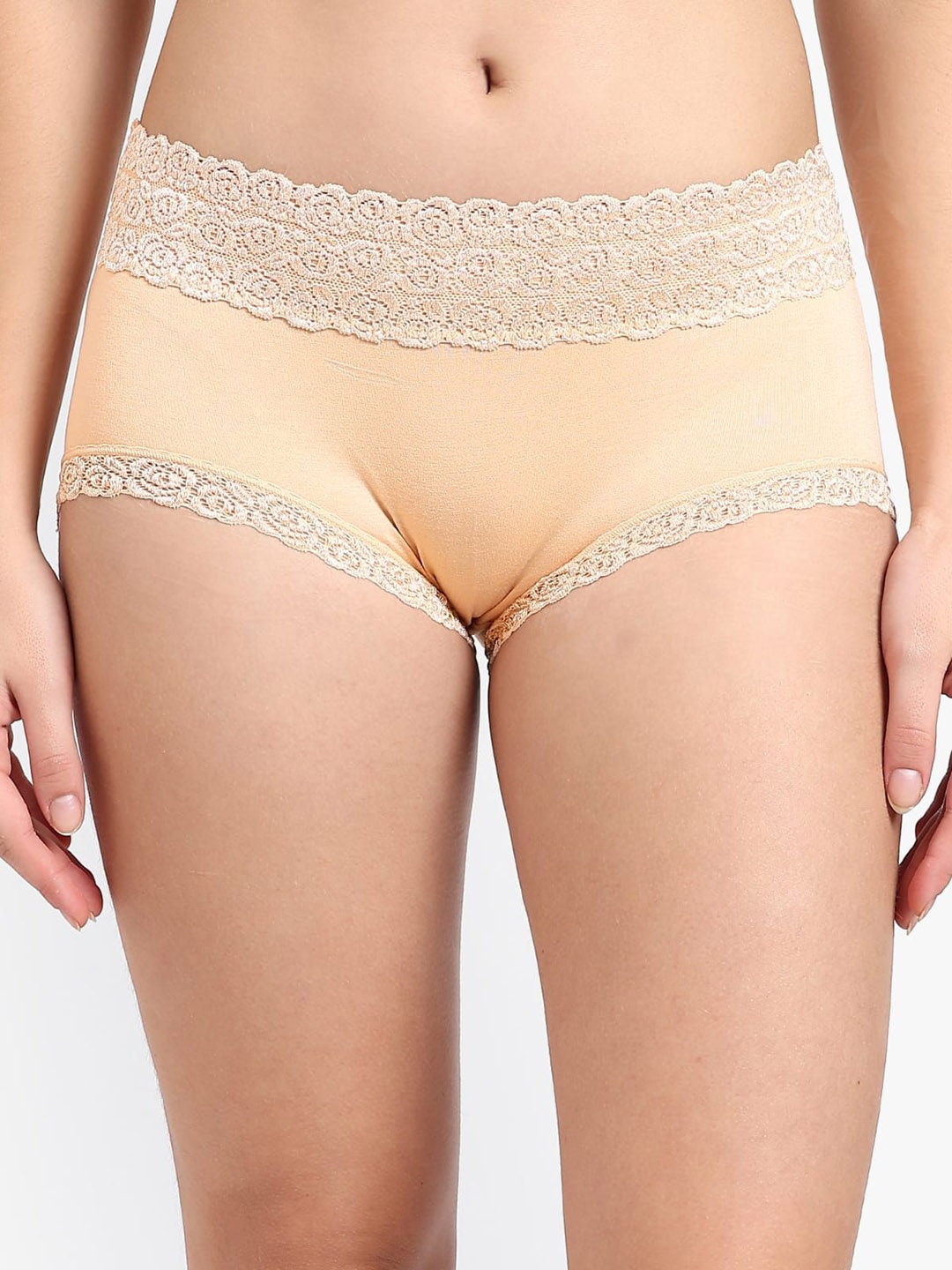 

Munaafi Women Seamless Mid Rise Hipster Lace Border Briefs - 0463-BEIGEE, Beige