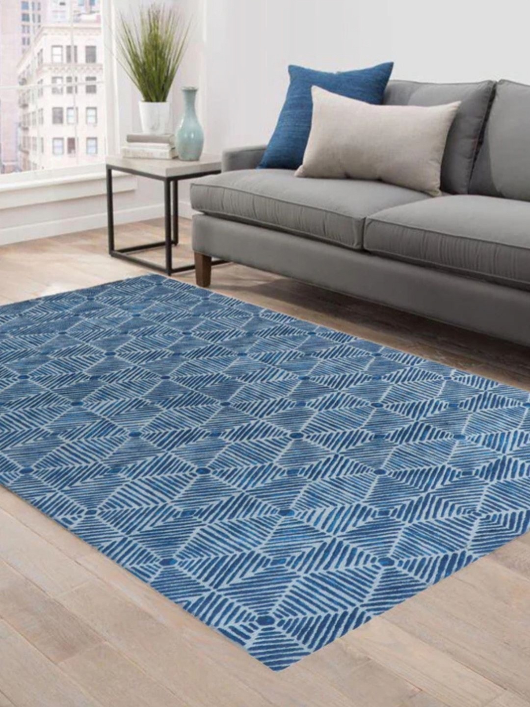 

WAXWINGO Blue Geometric Cotton Carpet