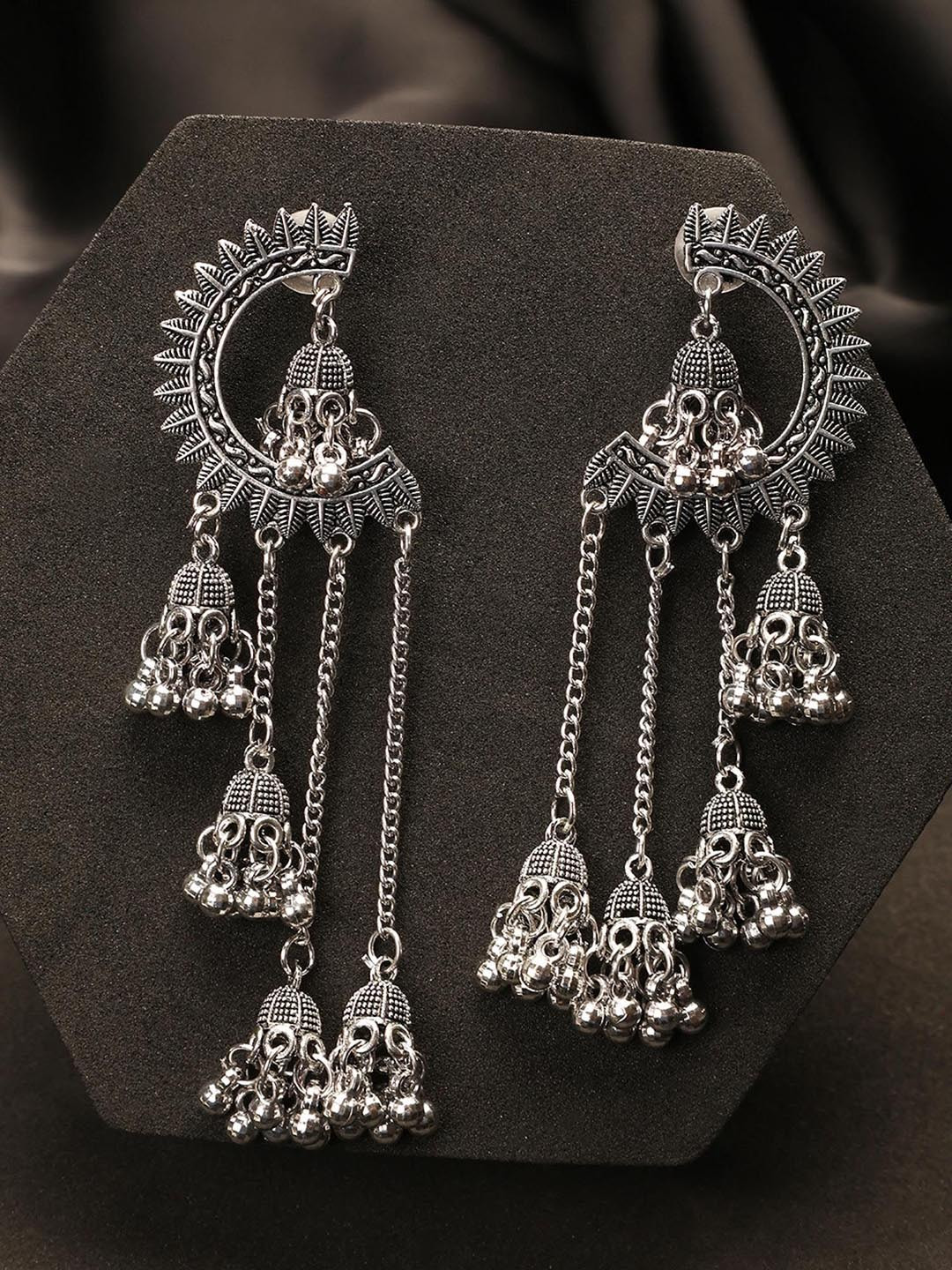 

Sangria German Silver-Plated Artificial Beaded Contemporary Antique Drop Earrings
