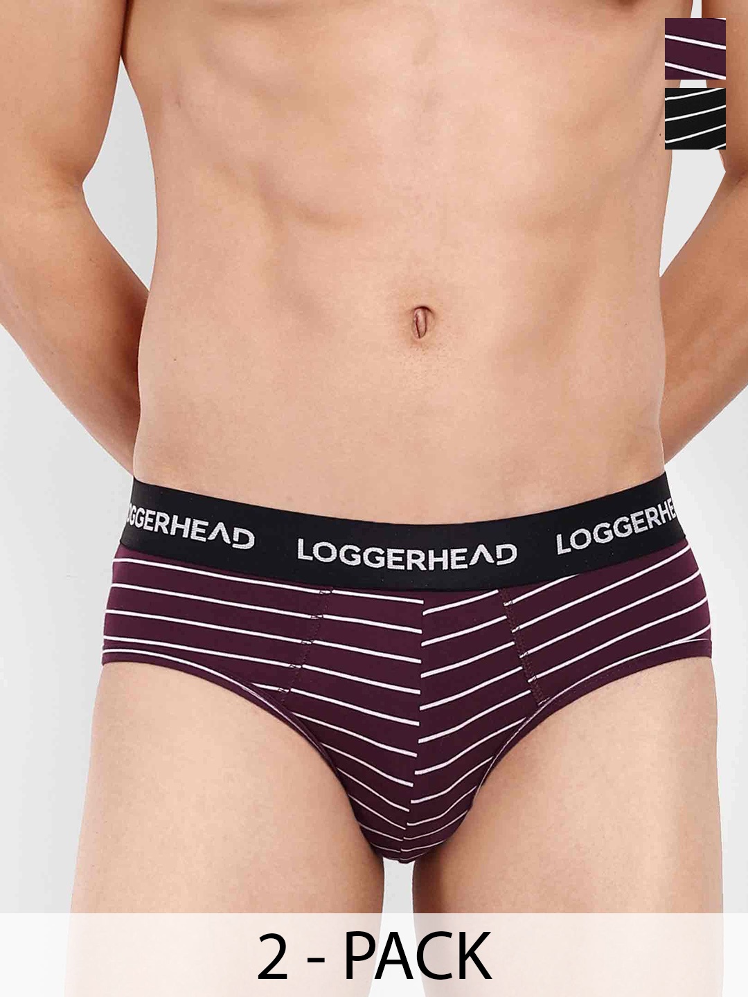 

LOGGERHEAD Pack Of 2 Striped Mid Rise Outer Elastic Briefs - LHYB011-WINE-BLACK-WINE-BLACK