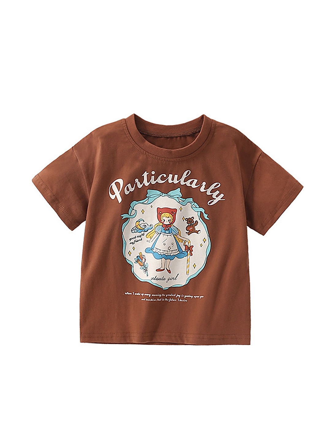 

LULU & SKY Girls Graphic Printed Round Neck Cotton T-shirt, Brown