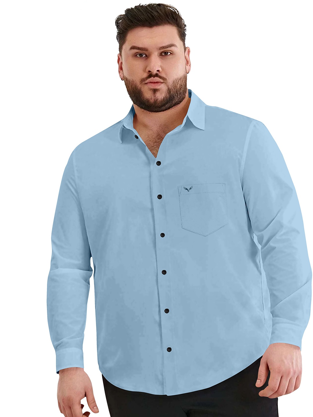 

Aloof Men Classic Fit Spread Collar Solid Cotton Casual Shirt, Blue