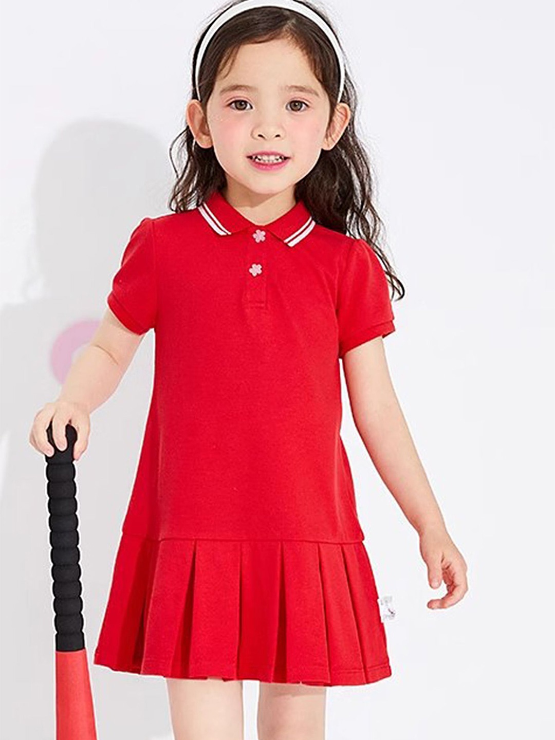 

LULU & SKY Girls Shirt Collar Drop-Waist Knee Length Dress, Red