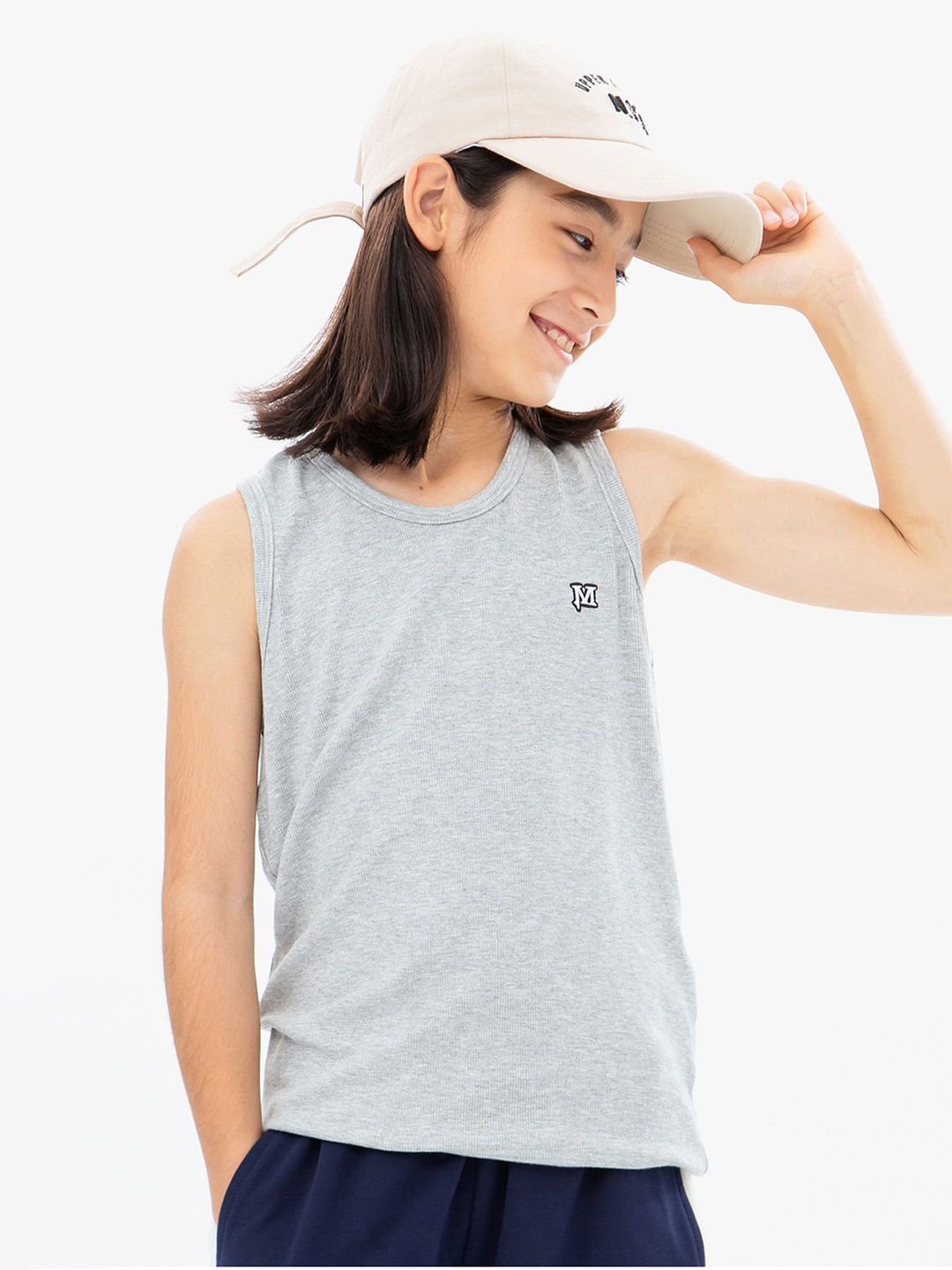 

LULU & SKY Solid Round Neck Sleeveless Top, Grey