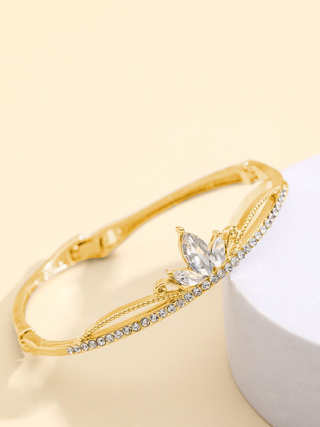

Shining Diva Fashion Gold-Plated Crystals And Stones Studded Bangle-Style Bracelet