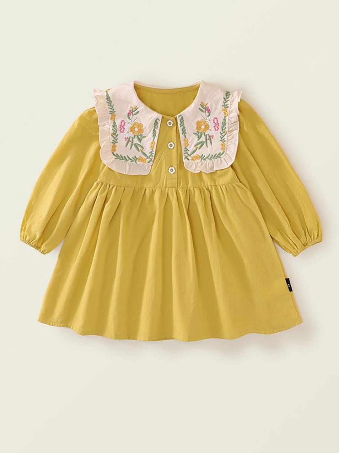 

LULU & SKY Girl Floral Emborided Puff Sleeve A-Line Dress, Yellow