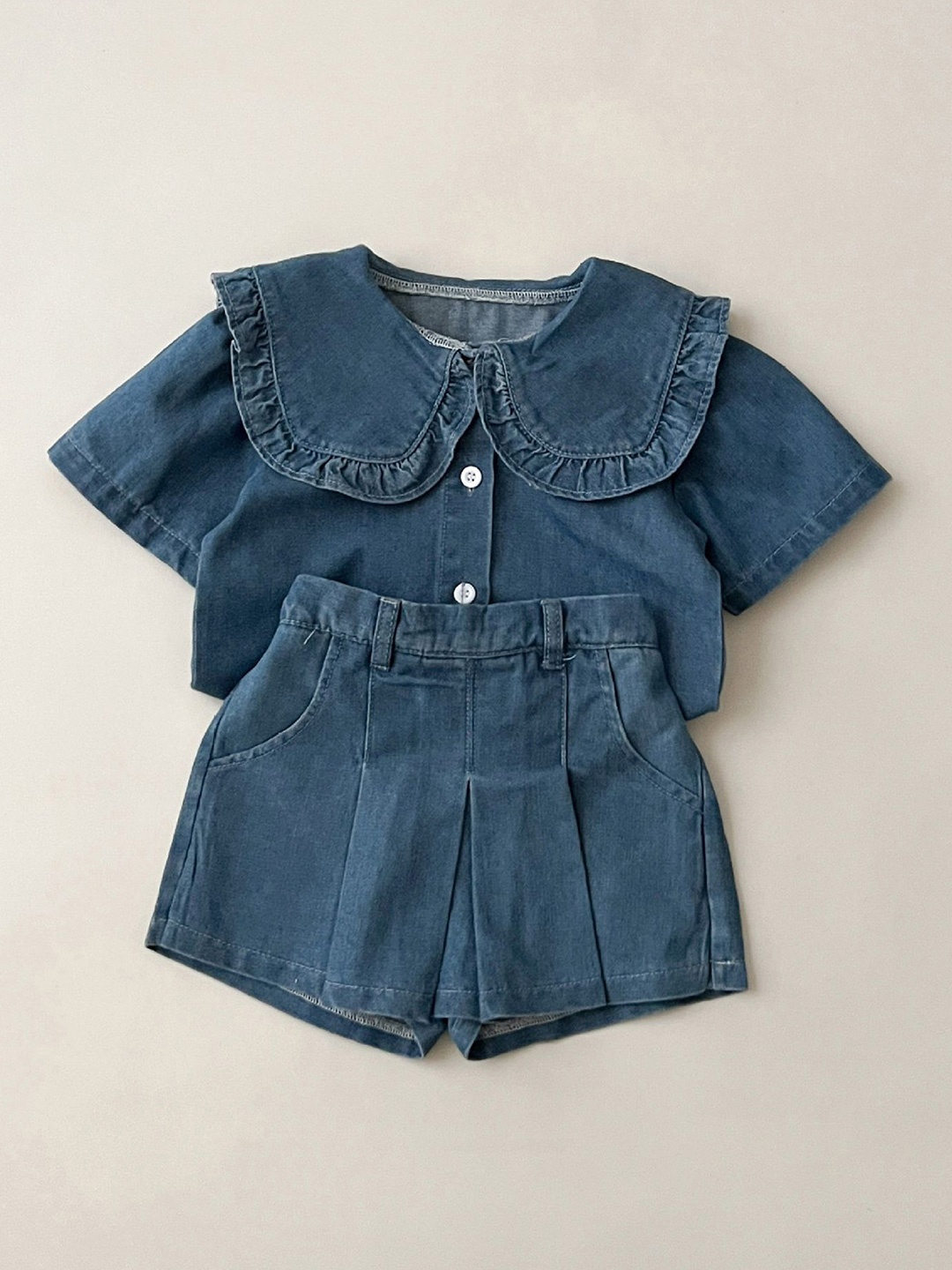 

LULU & SKY Girls Peter Pan Collar Cotton Shirt With Shorts, Blue