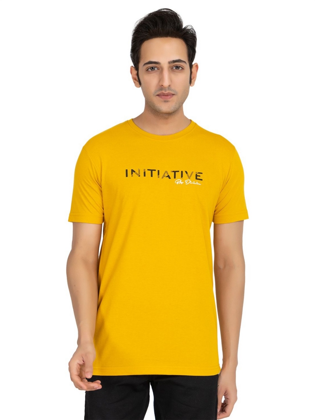 

Antiloop Men Typography Printed Round Neck Cotton T-shirt, Mustard