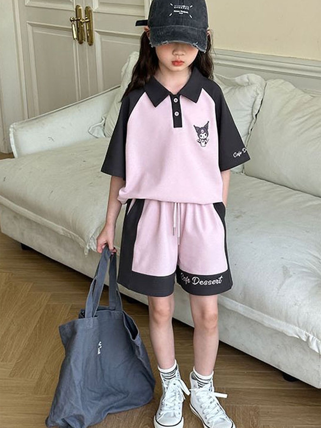 

LULU & SKY Girls Colourblocked Polo Collar T-Shirt With Shorts, Pink