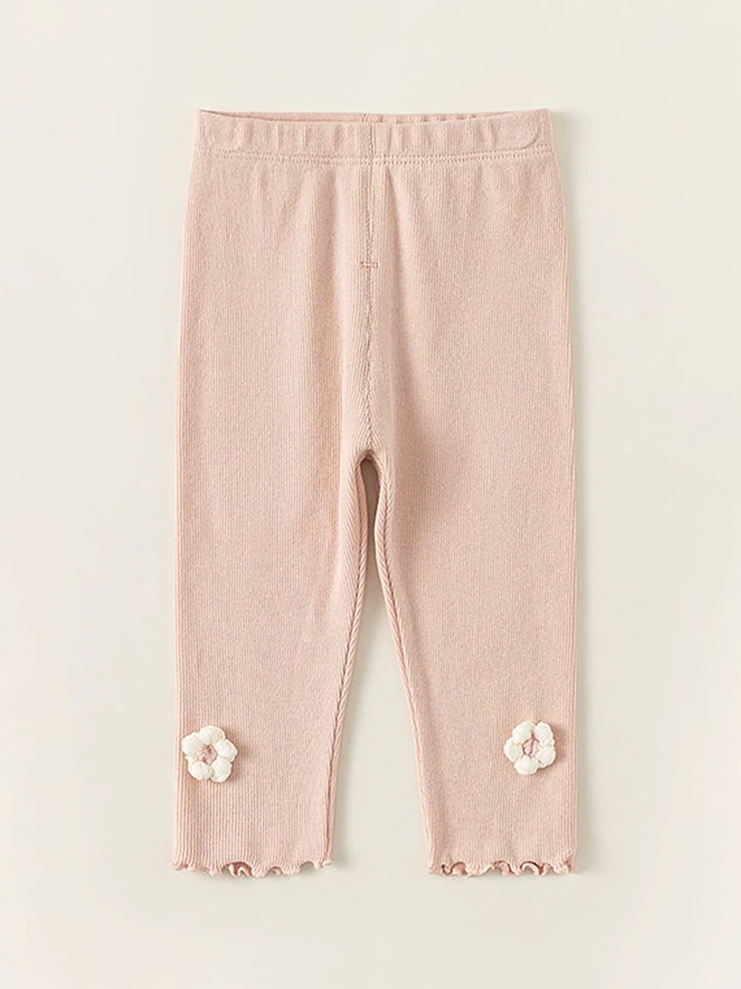 

LULU & SKY Girls Mid-Rise Ankle-Length Lettuce-trimmed Leggings, Pink