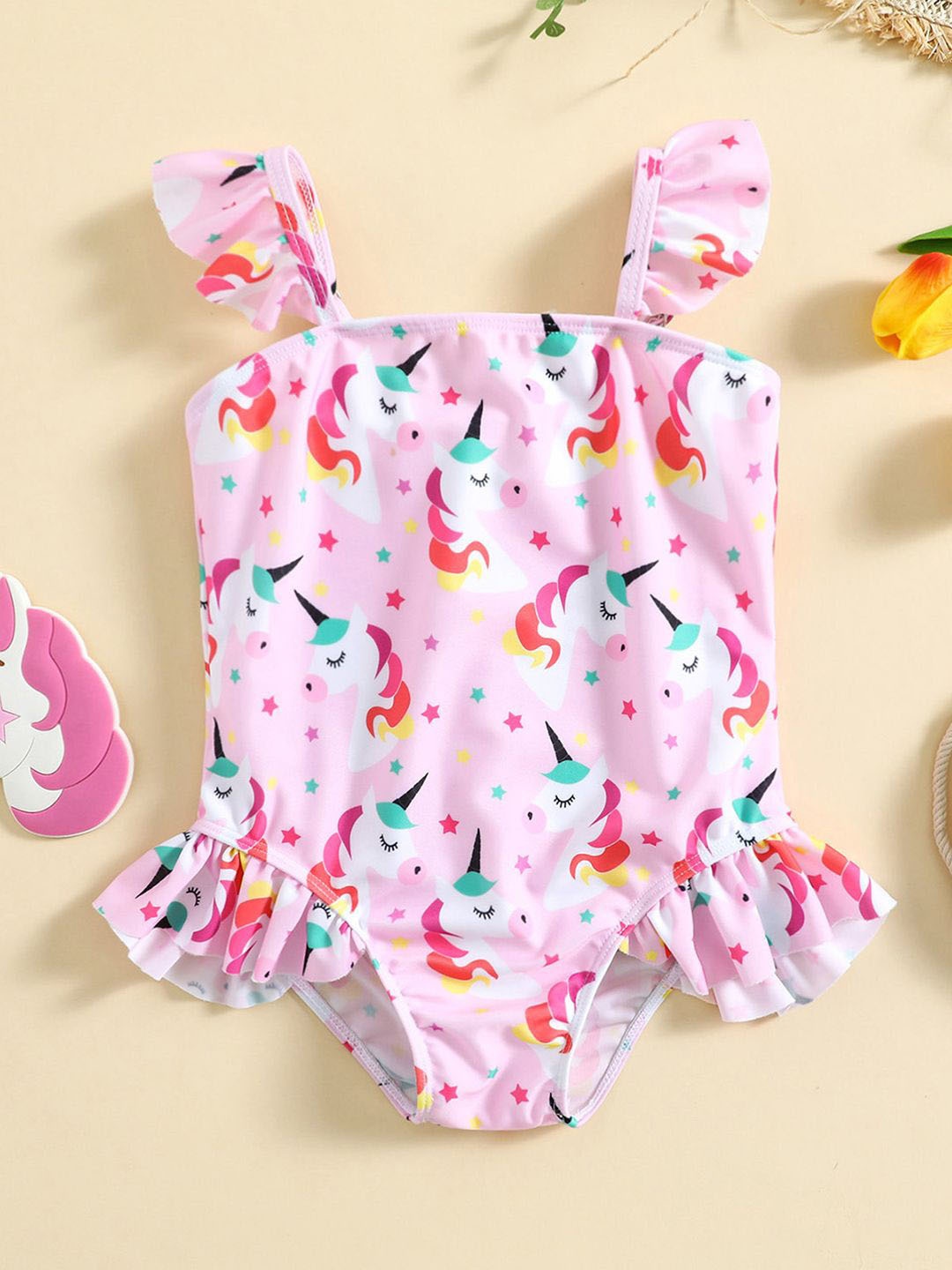 

YK Girls Printed Swim Bodysuit, Pink