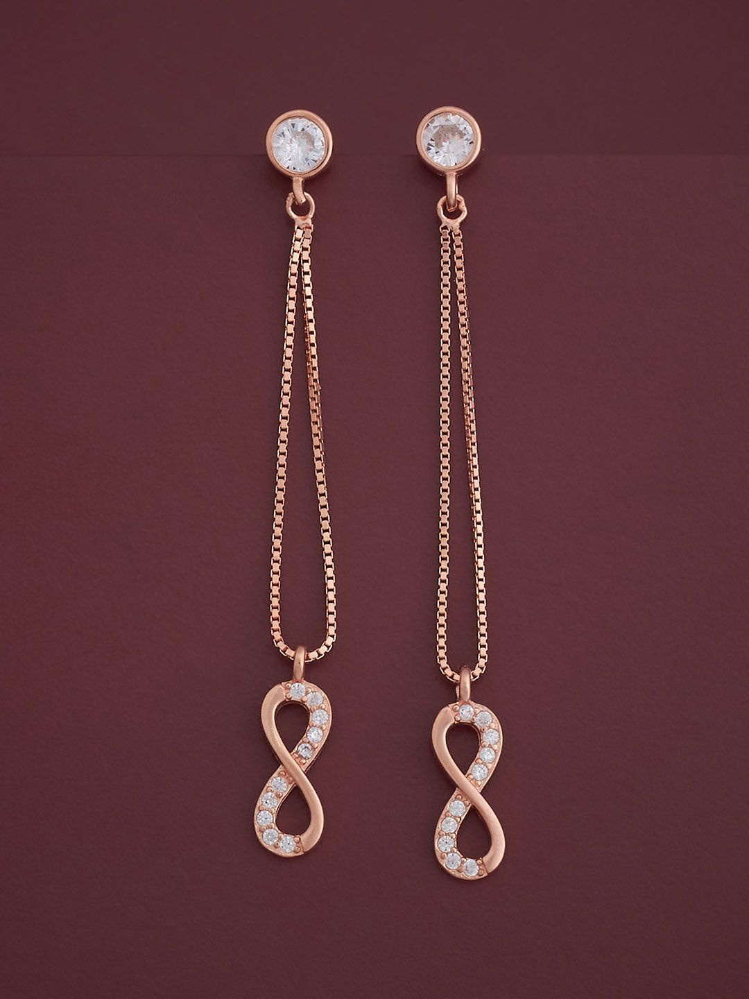 

Kushal's Fashion Jewellery 92.5 Silver Rose Gold-Plated CZ Classic Drop Earrings