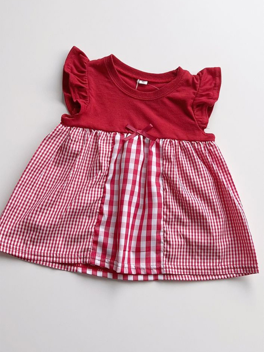 

LULU & SKY Girls checked Flutter Sleeves Fit & Flare Dress, Red