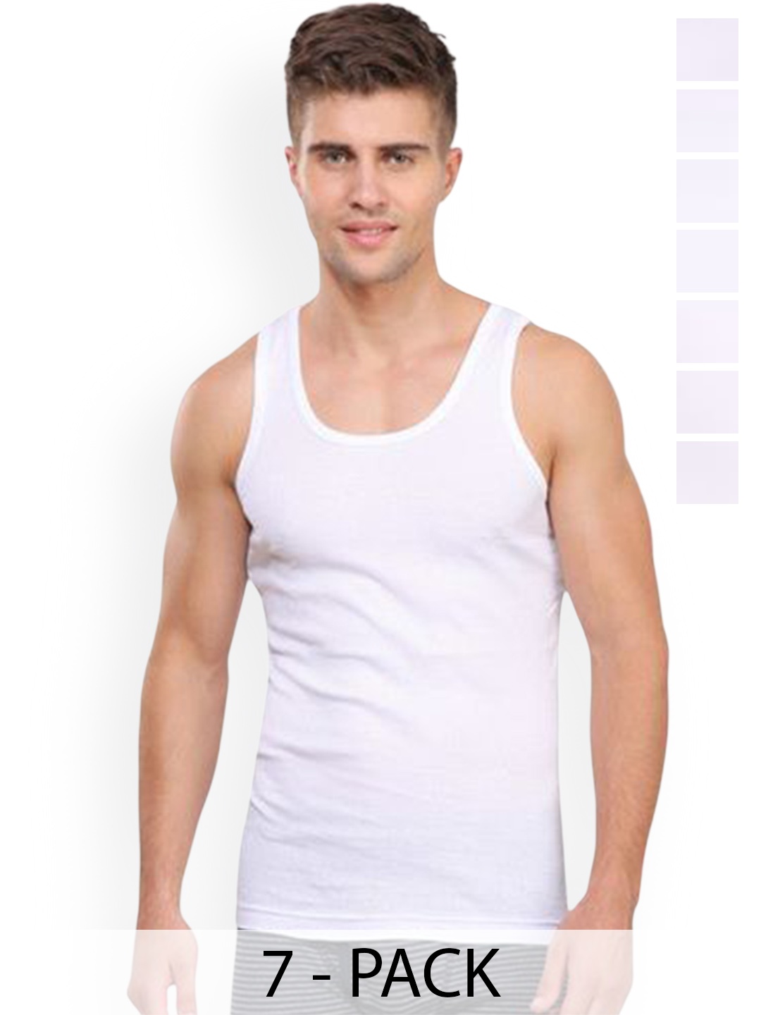 

Rupa Pack Of 7 Pure Cotton Innerwear Vests - Frontline-Rib-White-RN-7-100