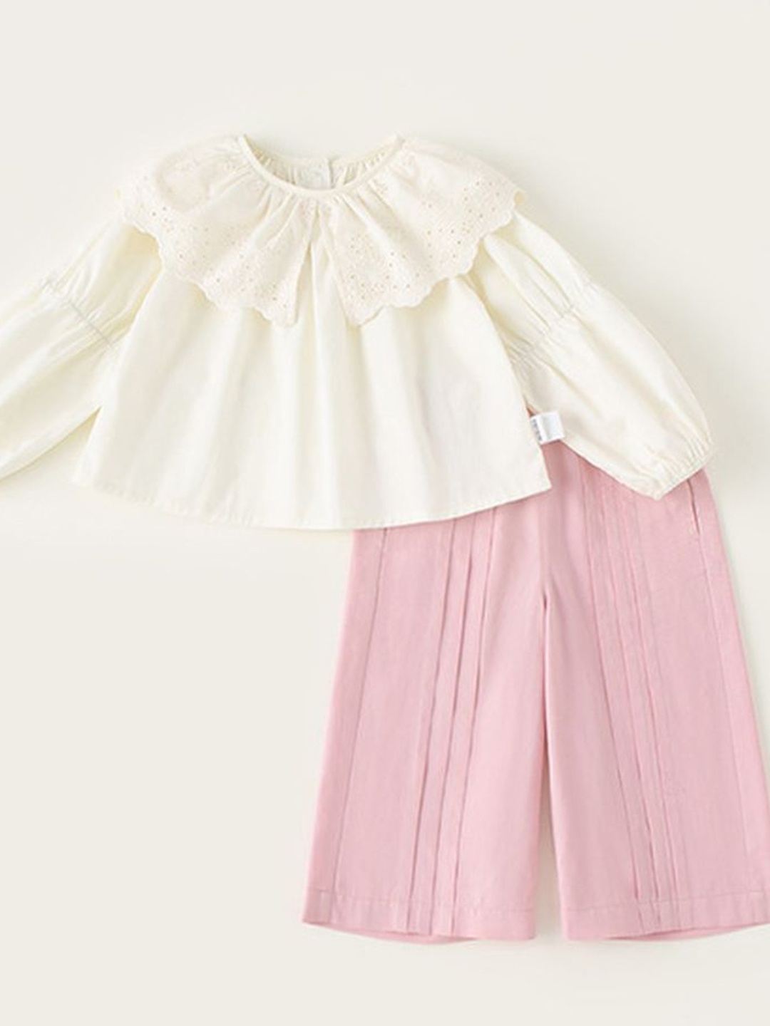 

LULU & SKY Girls Round Neck Pure Cotton Retro Top with Trouser, Pink