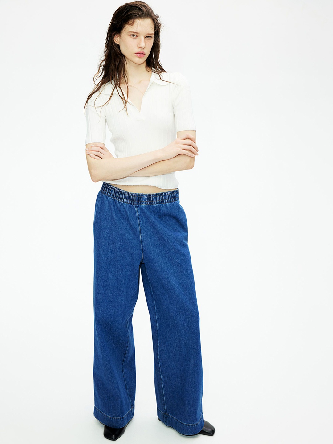 

H&M Pull-On Denim Trousers, Blue