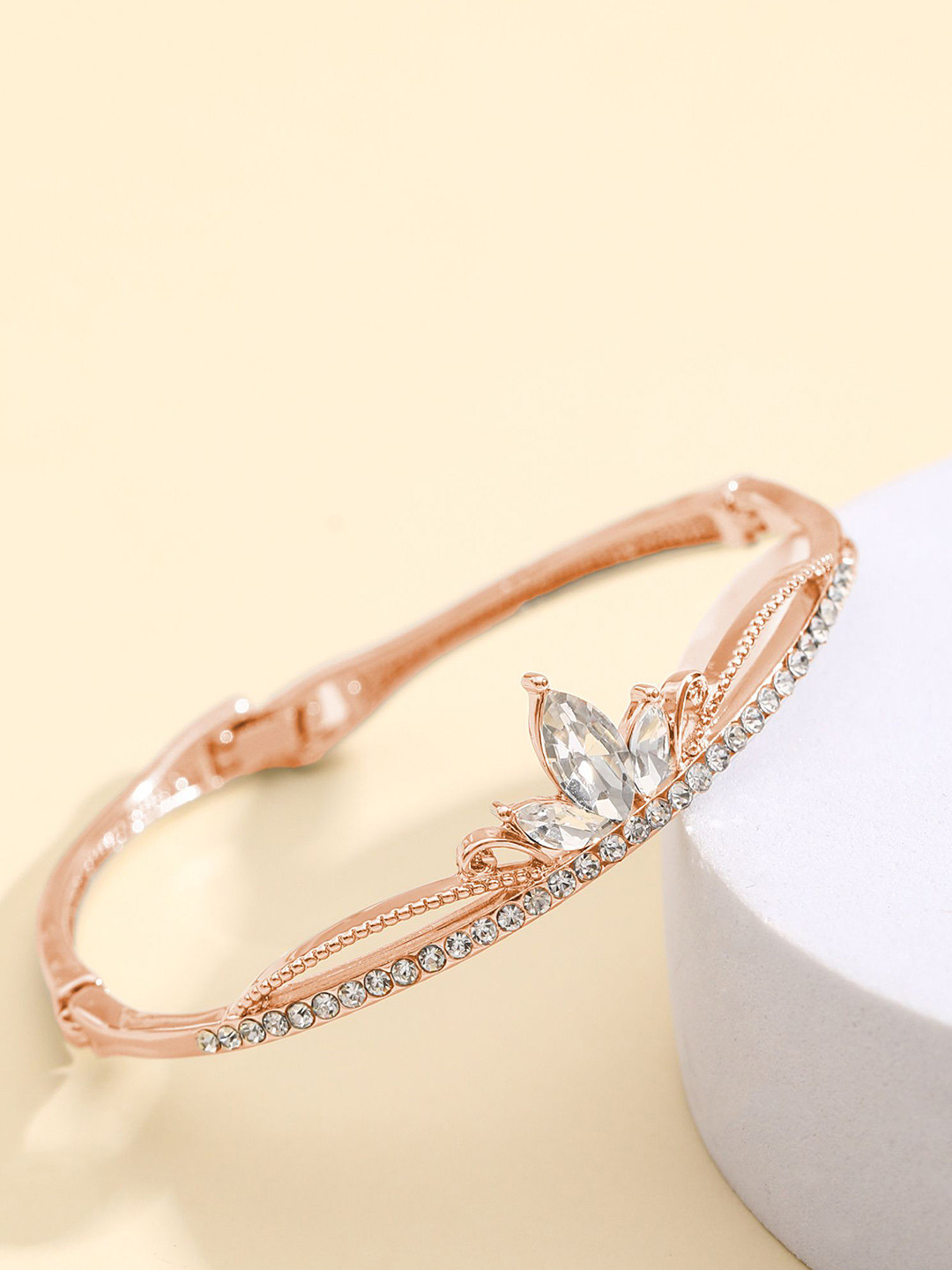 

Shining Diva Fashion Rose Gold-Plated Crystals And Stones Studded Bangle-Style Bracelet
