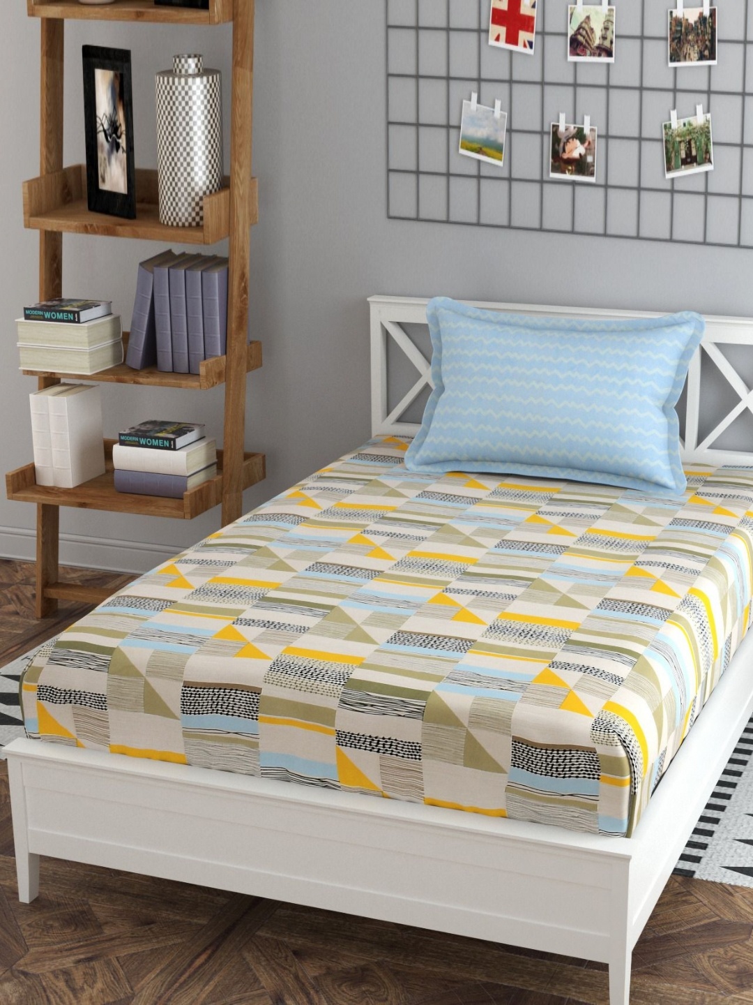 

MAFATLAL Luxe-Single Beige Geometric Printed Microfiber 120 TC Single Bedsheet Set
