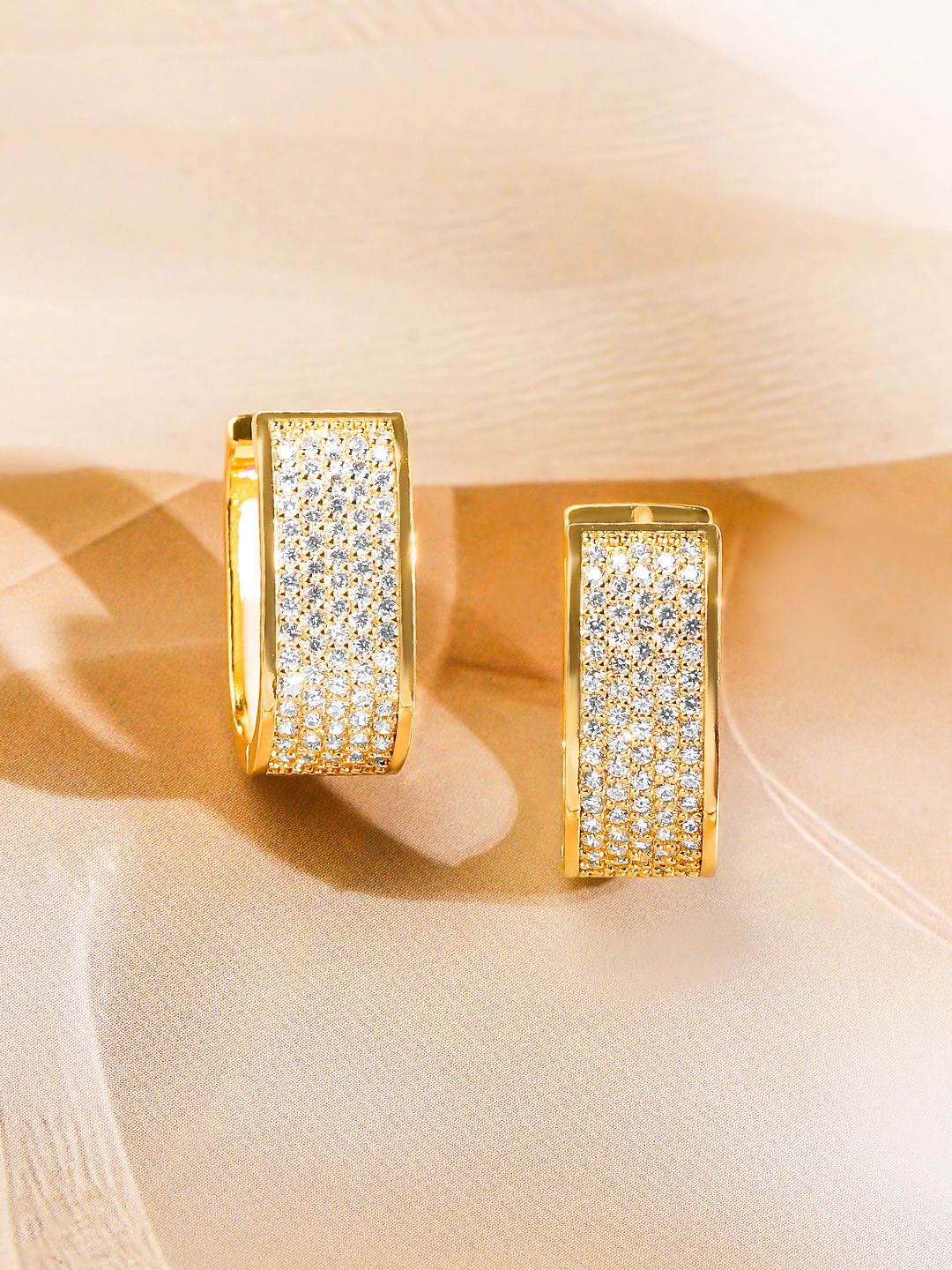 

Rubans 18K Gold-Plated Cubic Zirconia Studded Contemporary Hoop Earrings