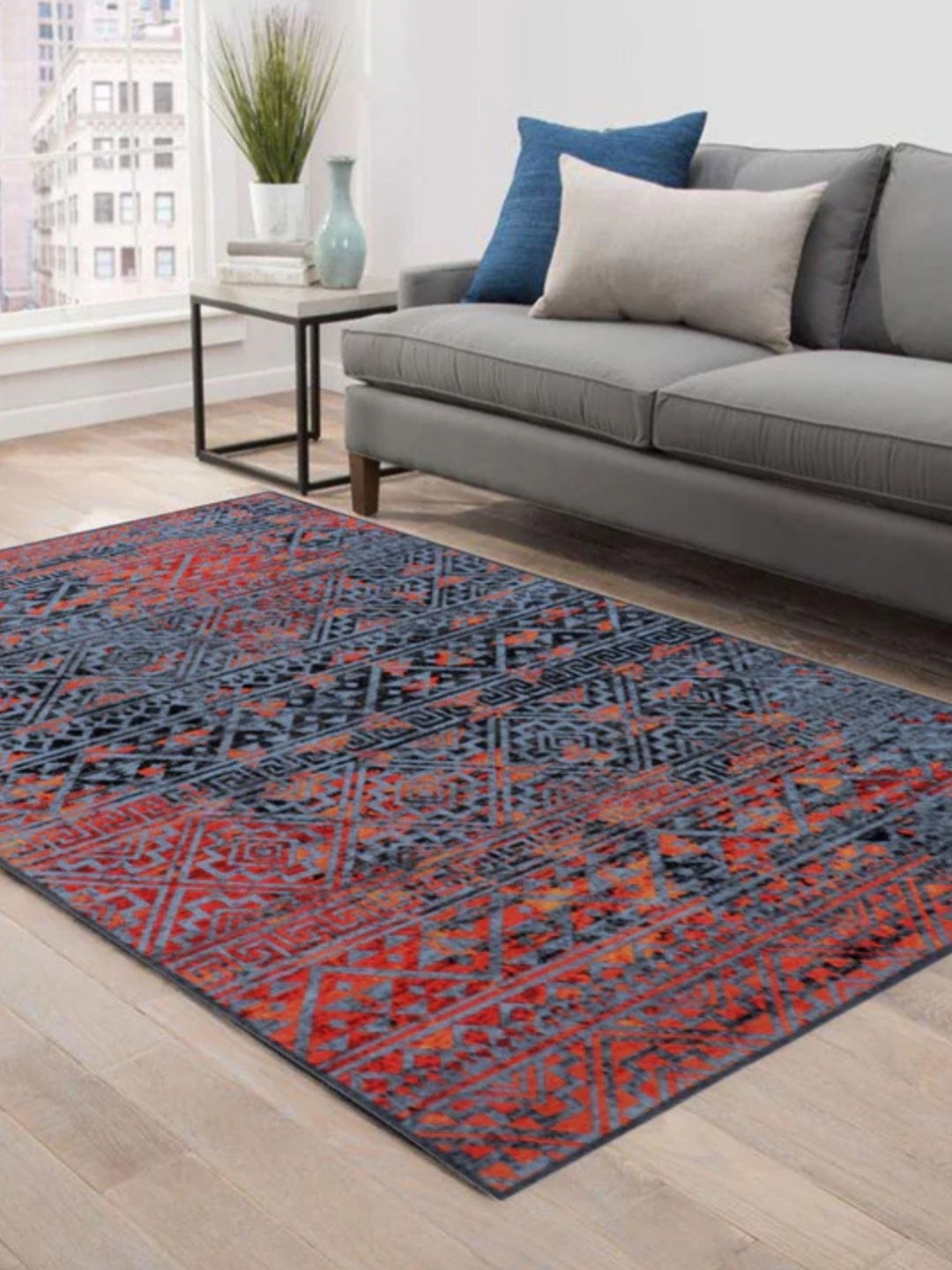 

WAXWINGO Blue Geometric Cotton Carpet