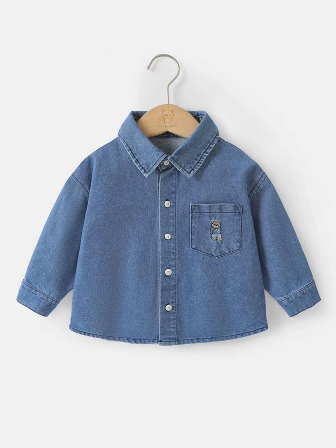 

LULU & SKY Girls Spread Collar Faded Cotton Casual Shirt, Blue