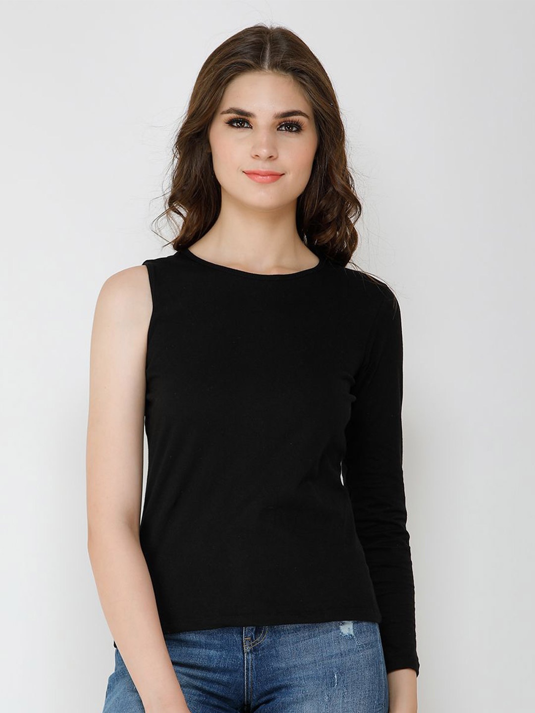 

Moda Rapido Women Round Neck Pure Cotton Top, Black