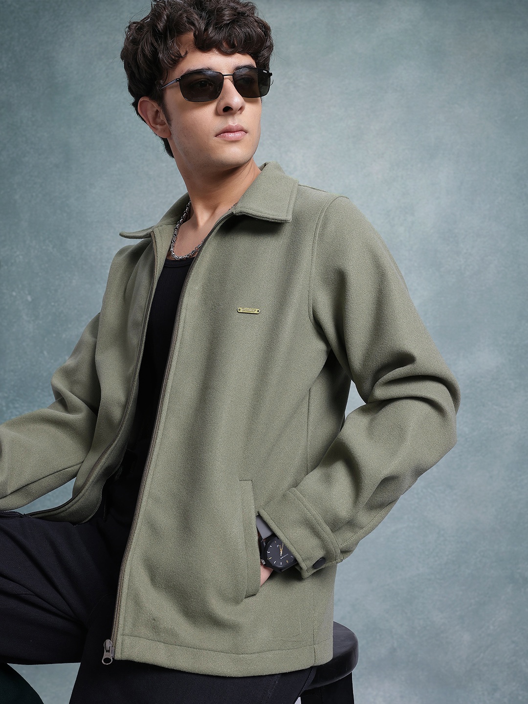 

The Roadster Lifestyle Co. Men Fleece Lightweight Tailored Jacket, Olive
