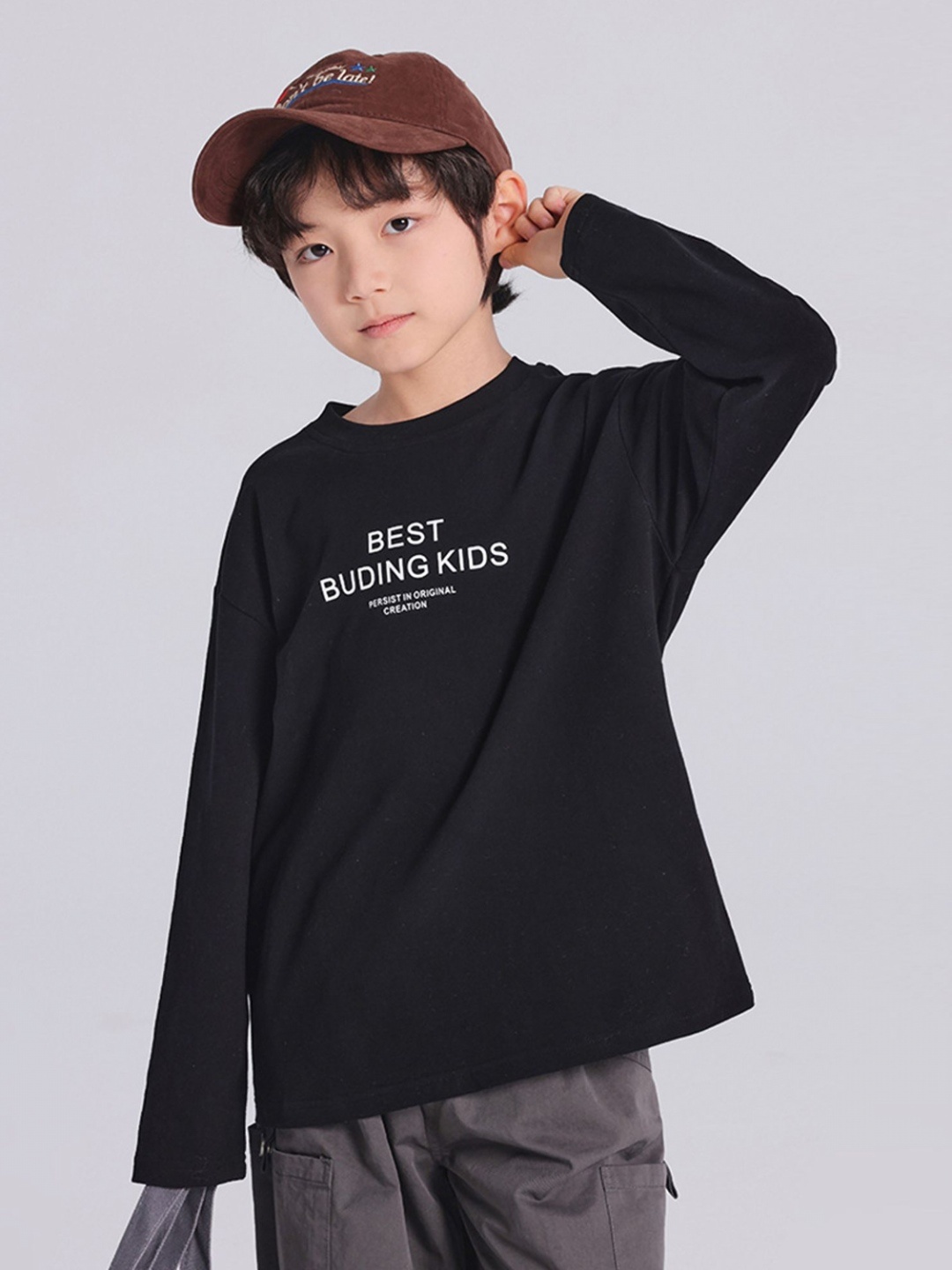 

LULU & SKY Boys Typography Printed Round Neck Cotton Oversized T-shirt, Black