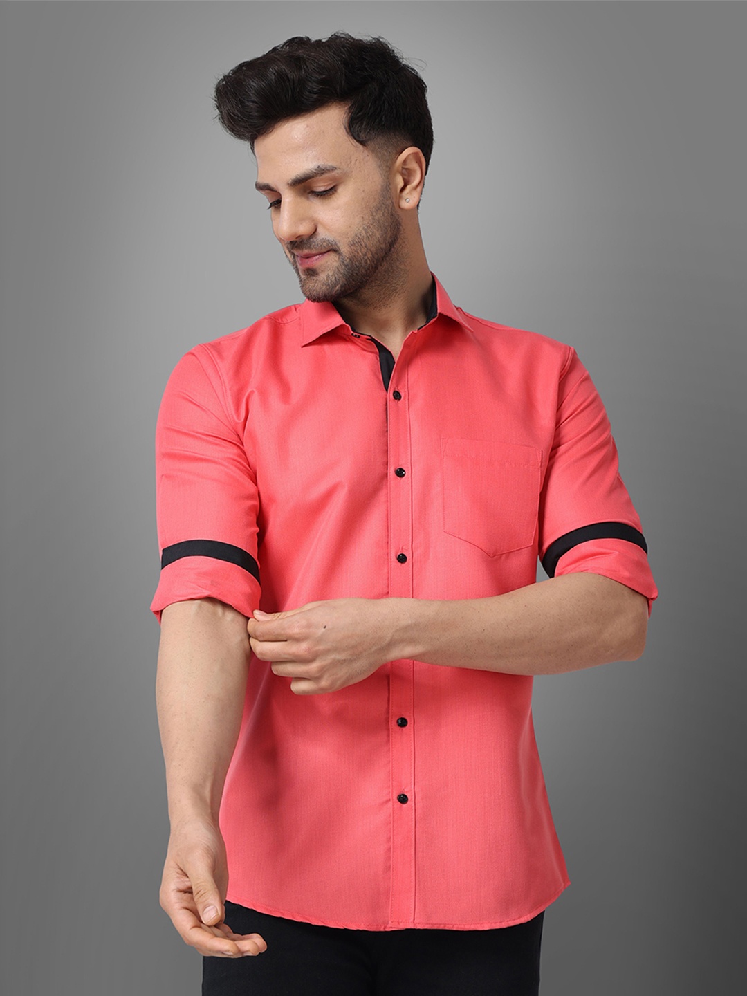 

Metronaut Men Regular Fit Spread Collar Solid Cotton Casual Shirt, Coral