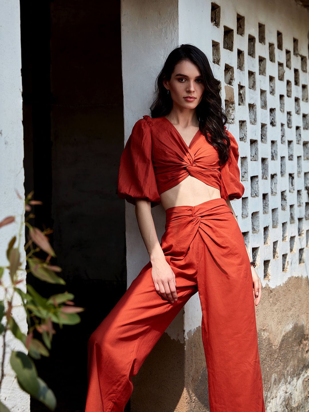 

Abhishti Women Koi Knotted Top, Rust