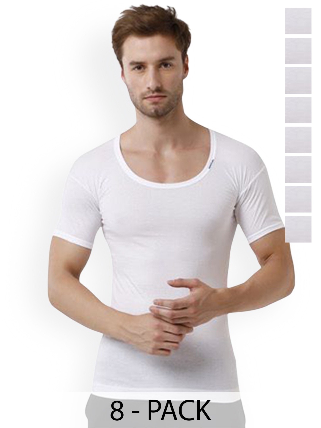 

Rupa Pack Of 8 Pure Cotton Undershirt Vests Frontline-White-Vest-RNS-8-110