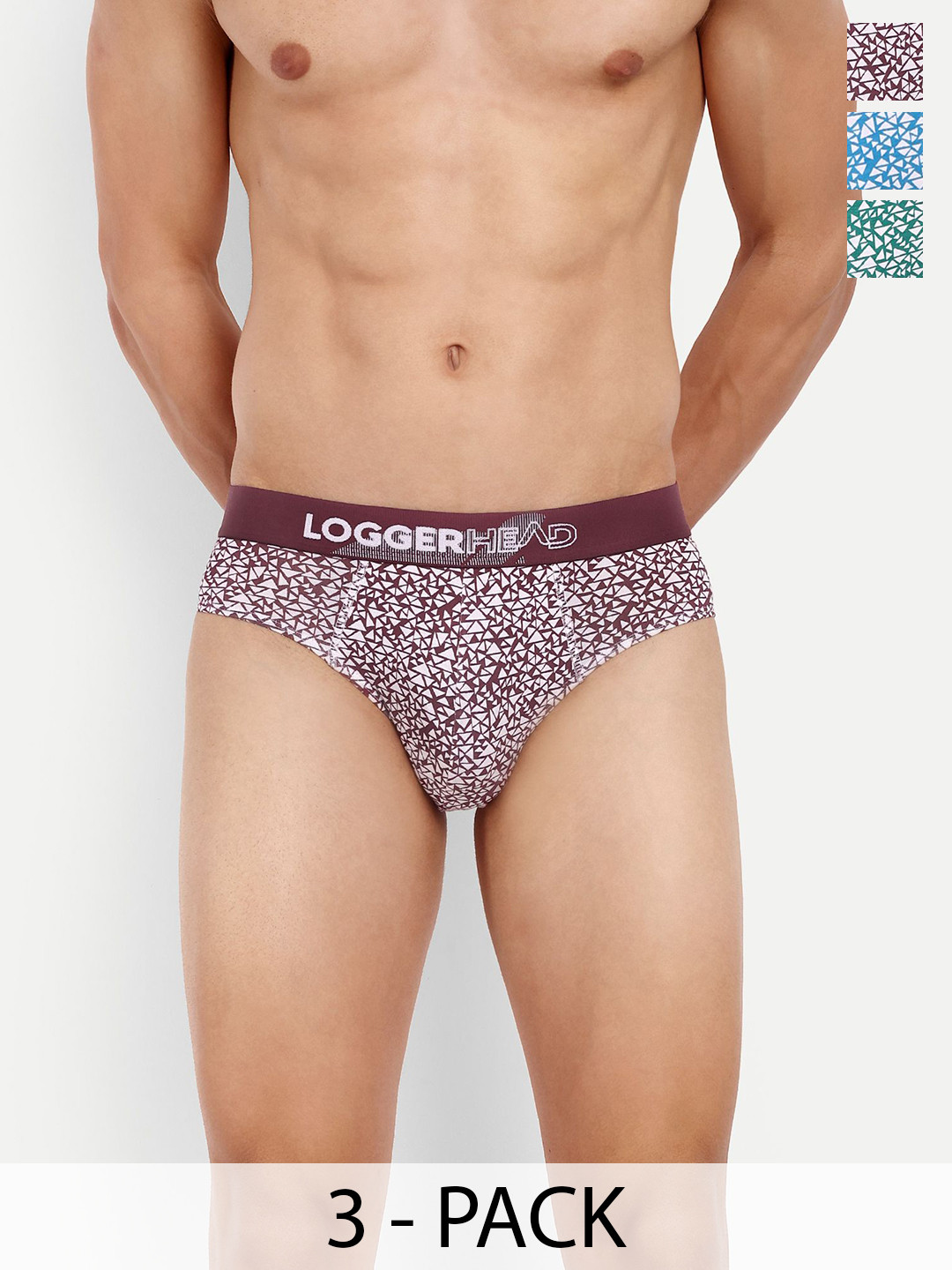 

LOGGERHEAD Pack Of 3 Printed Mid Rise Briefs - LHPB006-Blue-Wine-Pista-Blue-Wine-Pista
