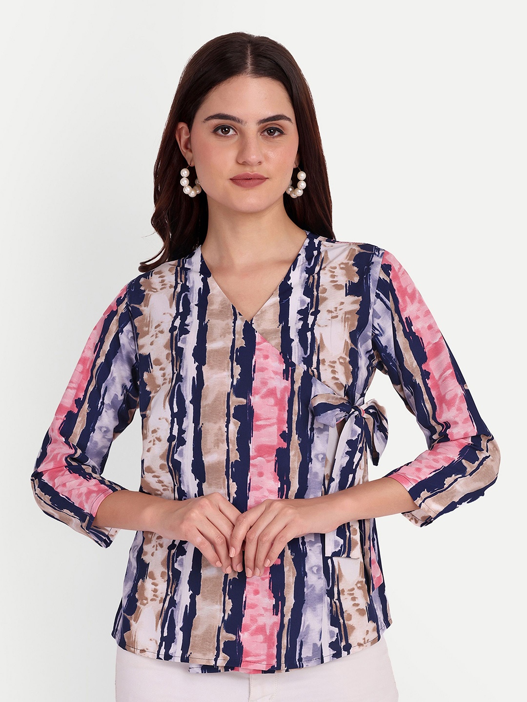 

FNOCKS Women Dyed V-Neck Cotton Top, Blue