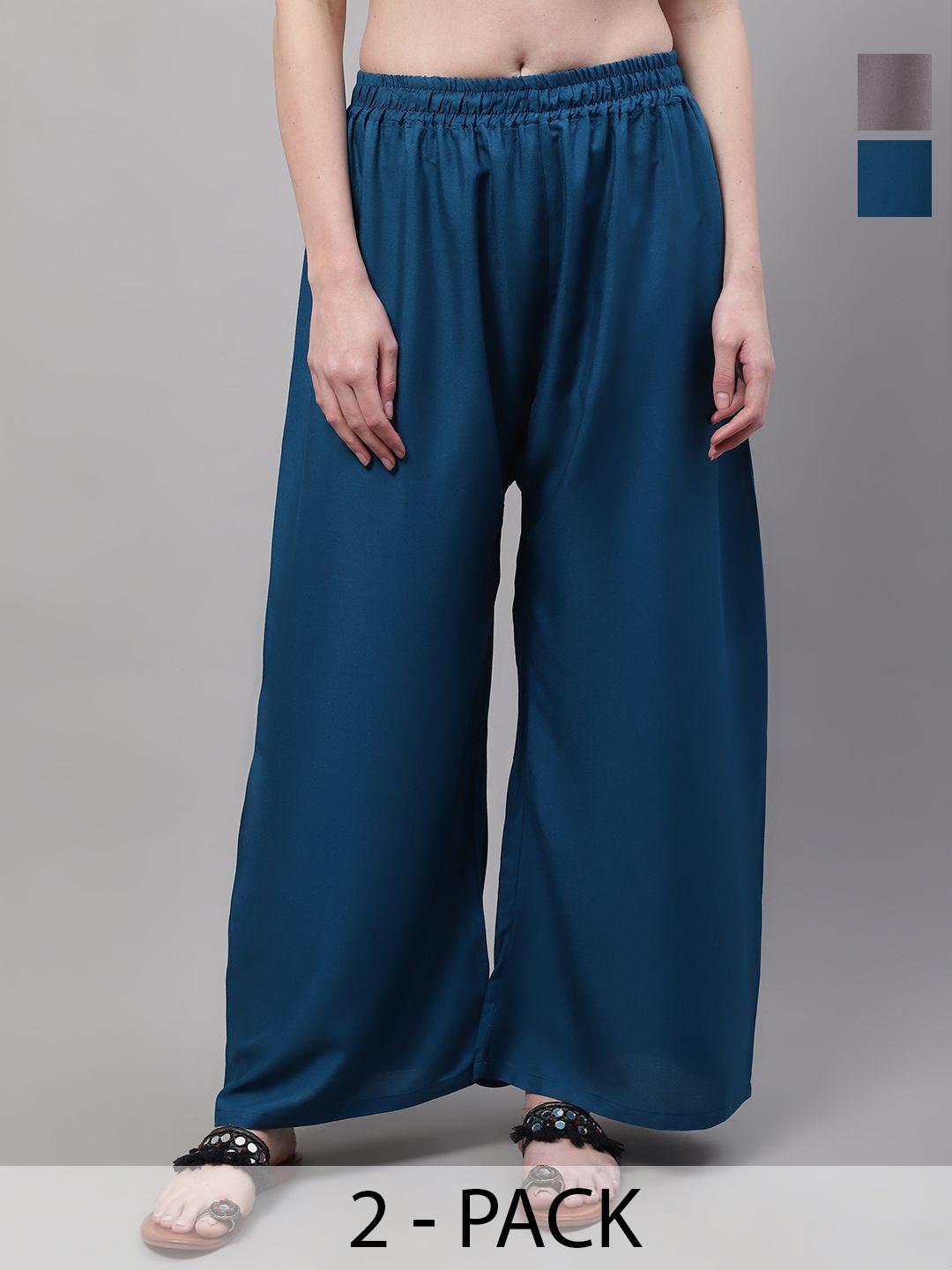 

Valles365 by S.C. Pack Of 2 Women Flared Palazzos, Blue