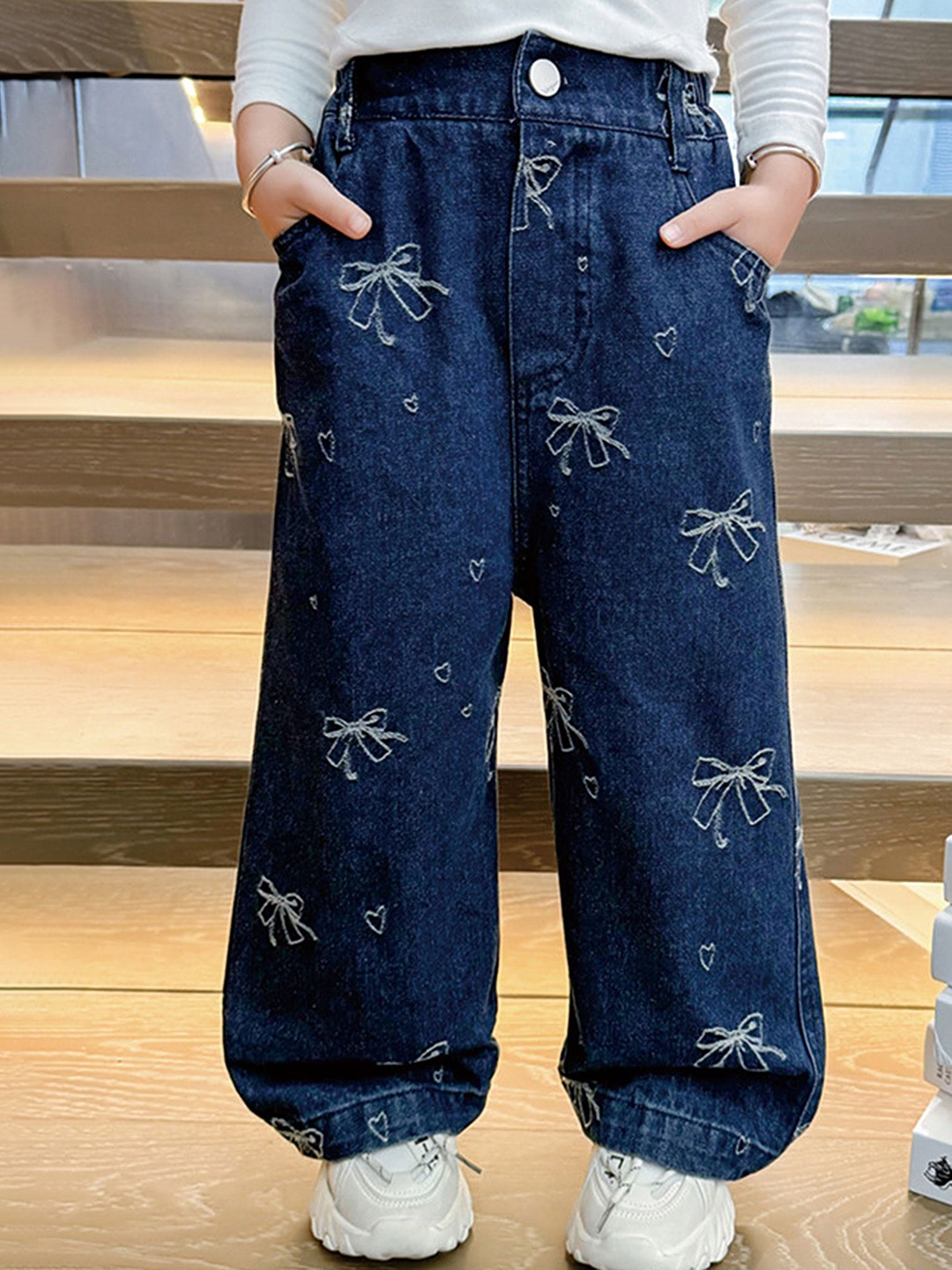 

LULU & SKY Girls Wide Leg Cotton Jeans, Blue