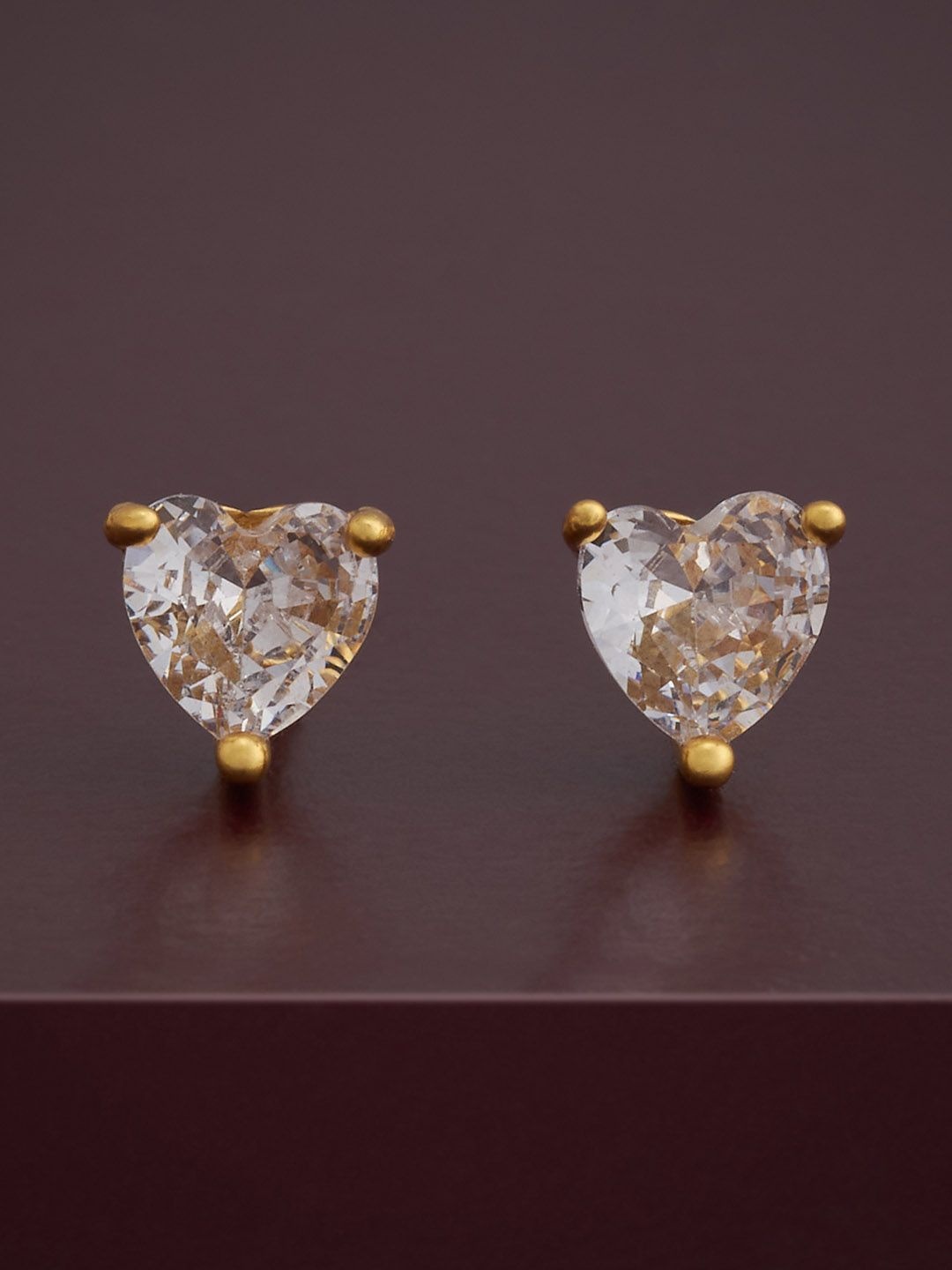 

Kushal's Fashion Jewellery 92.5 Silver Gold-Plated Stone Studded Heart Studs