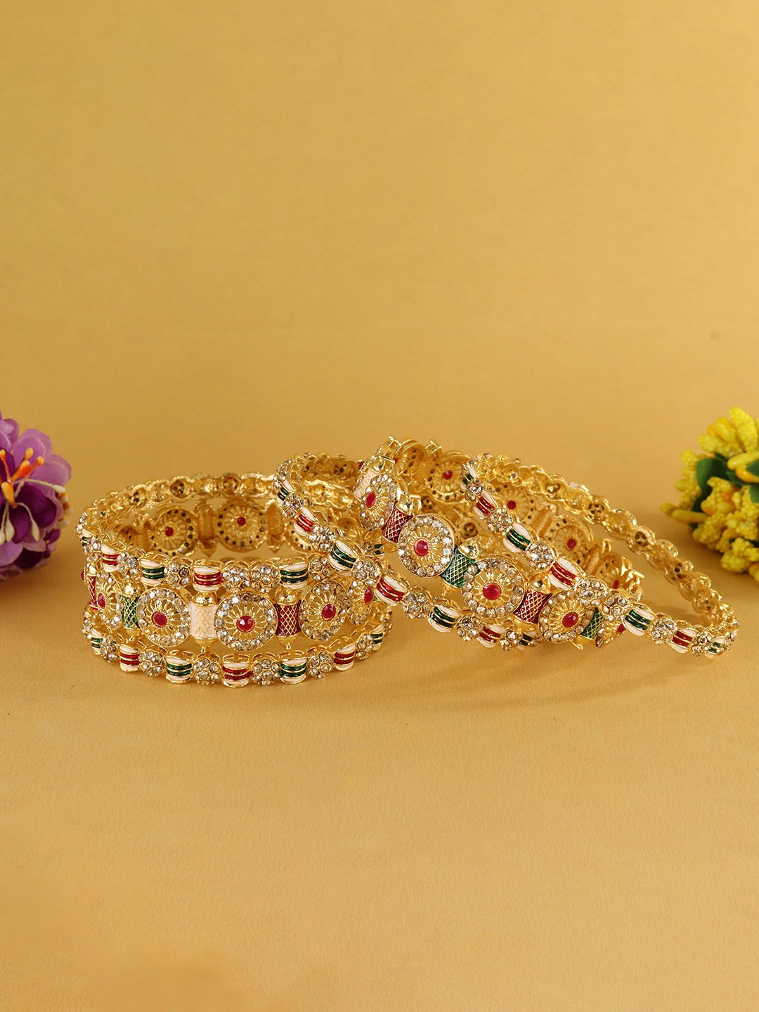 

NMII Premium Set Of 6 Cubic Zirconia Studded Bangles, Gold