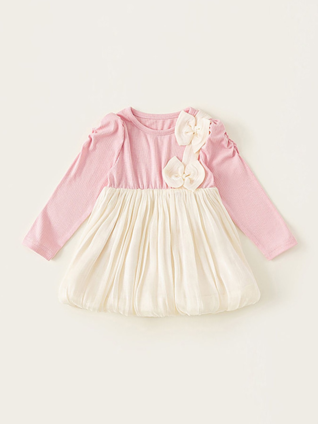 

LULU & SKY Girls Solid Round Neck Long Sleeves Fit & Flare Dress, White